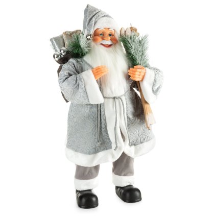 VÁNOČNÍ FIGURKA SANTA 80 CM STŘÍBRNÁ