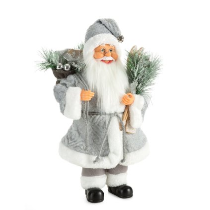VÁNOČNÍ FIGURKA SANTA 40 CM STŘÍBRNÁ