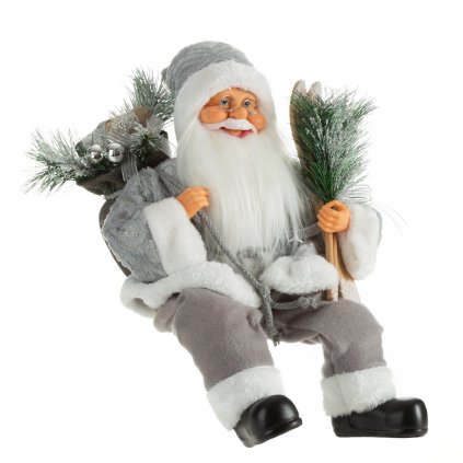 VÁNOČNÍ FIGURKA SANTA 40 CM STŘÍBRNÁ