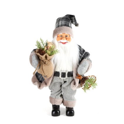 VÁNOČNÍ FIGURKA SANTA 40 CM ŠEDÁ