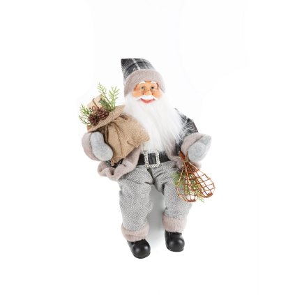 VÁNOČNÍ FIGURKA SANTA 40 CM ŠEDÁ