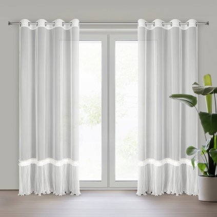 ZÁCLONA NA KROUŽCÍCH MEGAN 140X250 CM BÍLÁ