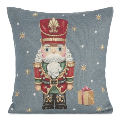 VÁNOČNÍ GOBELÍNOVÁ DEKORAČNÍ POVLAK NA POLŠTÁŘ NUTCRACKER 45X45 CM VZOROVANÁ