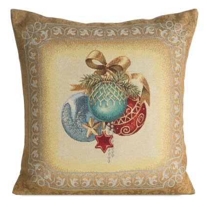 VÁNOČNÍ GOBELÍNOVÁ DEKORAČNÍ POVLAK NA POLŠTÁŘ MERRY2 45X45 CM VZOROVANÁ