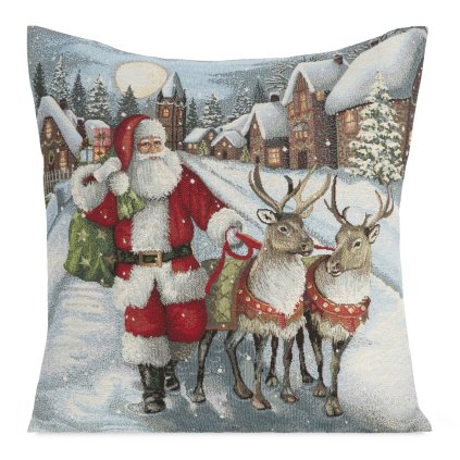 VÁNOČNÍ GOBELÍNOVÁ DEKORAČNÍ POVLAK NA POLŠTÁŘ MERRY4 45X45 CM VZOROVANÁ