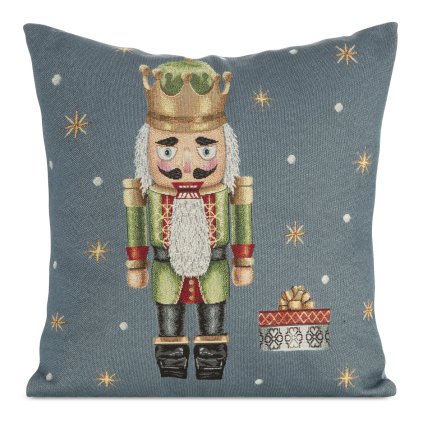VÁNOČNÍ GOBELÍNOVÁ DEKORAČNÍ POVLAK NA POLŠTÁŘ NUTCRACKER 45X45 CM VZOROVANÁ