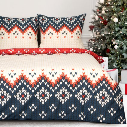 VÁNOČNÍ RENFORCÍ POVLEČENÍ NORDIC 160X200 CM, 2KS 70X80 CM VZOROVANÉ