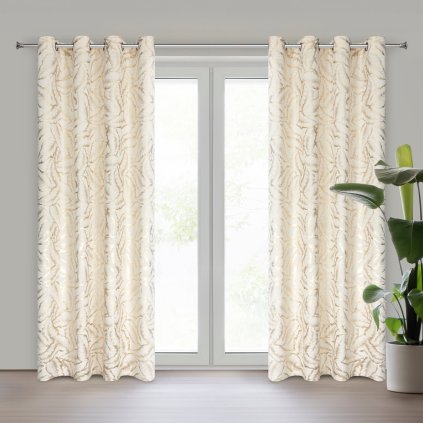 ZATEMŇOVACÍ ZÁVĚS NA KROUŽCÍCH MILENA 140X250 CM LISTY