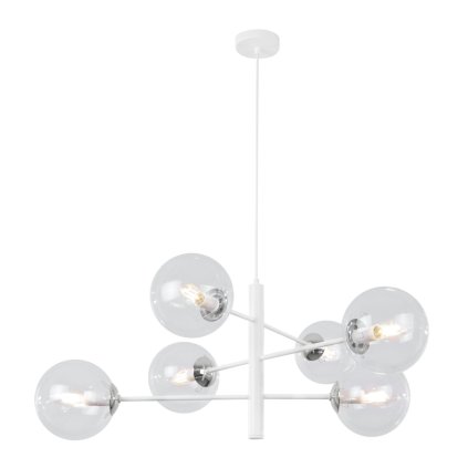 lampa sufitowa vicenza wiszaca bialy zyrandol z akcentami chrom kuliste klosze glamour