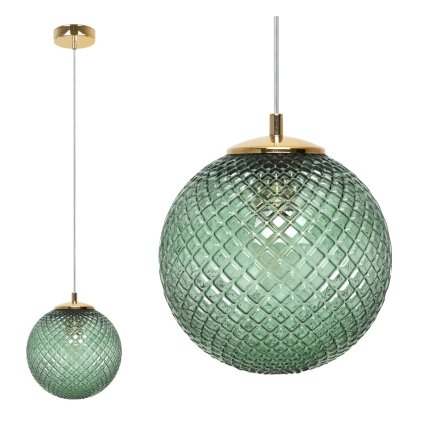 lampa wiszaca cannes sufitowa pojedynczy zyrandol zielony krysztal kula nad stol glamour