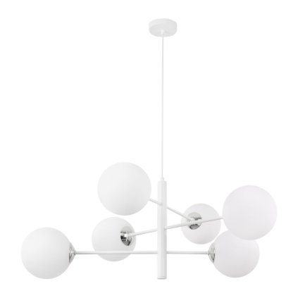 lampa sufitowa vicenza wiszaca bialy zyrandol z dodatkami chrom do kuchni i salonu e14