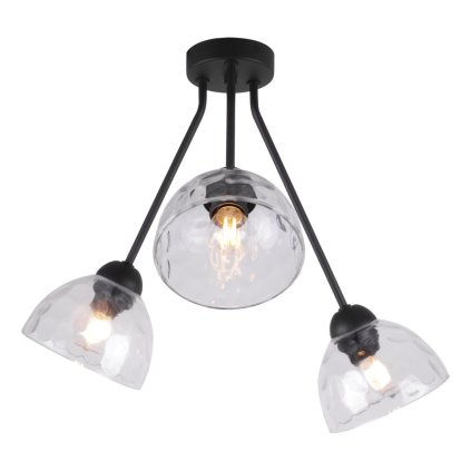 lampa sufitowa venice potrojna zyrandol czarna konstrukcja szklane bezbarwne klosze