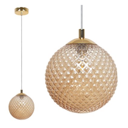 lampa wiszaca cannes sufitowa zyrandol glamour pojedyncza miodowa kula krysztal 15cm