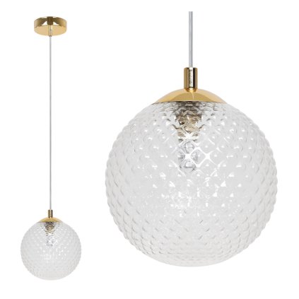 lampa wiszaca cannes sufitowa pojedyncza bezbarwna kula krysztal zlota podsufitka glamour