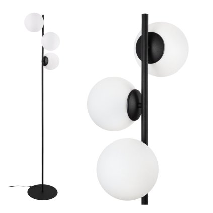 lampa stojaca podlogowa siena do salonu sypialni czarna biale szklane kule potrojna e27