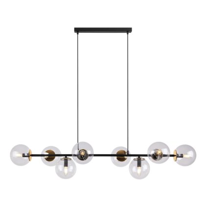 lampa sufitowa siena wiszaca dlugi czarny zyrandol listwa glamour bezbarwne kule zlote akcenty