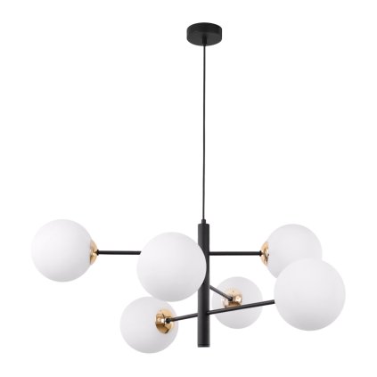 lampa sufitowa vicenza wiszaca czarno zlota bialy dlugi zyrandol glamour kule 6xe14