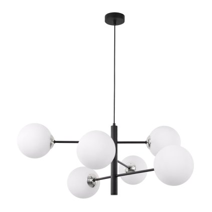 lampa sufitowa vicenza dlugi zyrandol glamour czarny chromowane akcenty biale kule