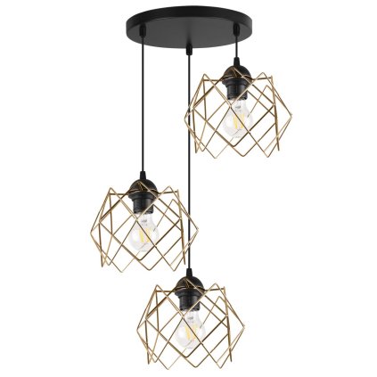 lampa wiszaca sufitowa stella potrojny zyrandol z okragla listwa czarny zlote klosze styl loft