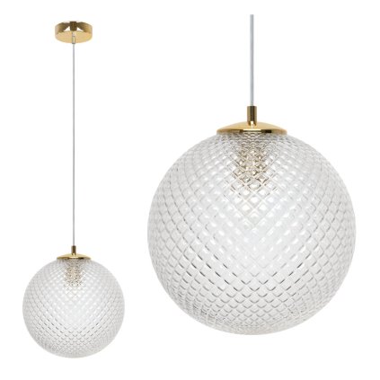 lampa wiszaca cannes sufitowa pojedyncza przezroczysta krysztalowa kula zlota podsufitka