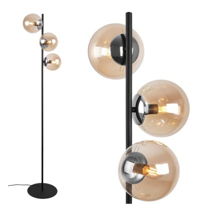 lampa stojaca podlogowa siena nowoczesna szklane kule loft chromowane akcenty potrojna