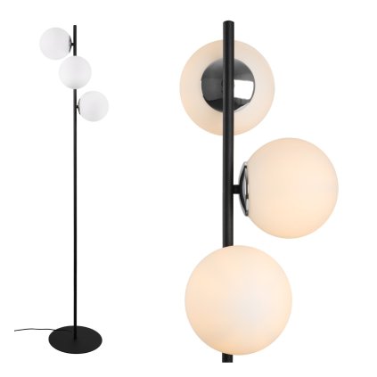 lampa stojaca podlogowa siena czarna chrom biale szklane kule loft glamour nowoczesna