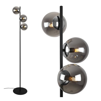 lampa stojaca podlogowa siena czarna dodatki chrom grafitowe szklo loft 3 zrodla swiatla e27