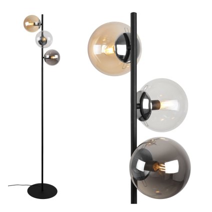 lampa stojaca podlogowa siena kolorowe szklane kule loft czarna konstrukcja chrom glamour