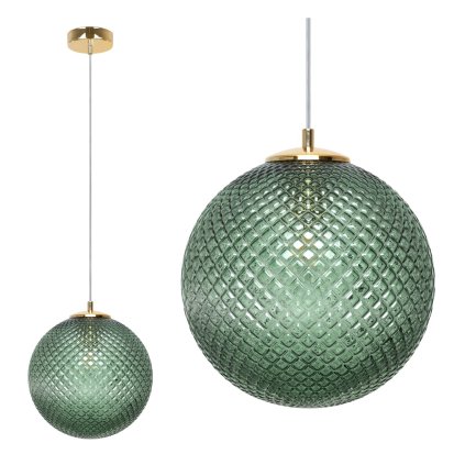 lampa wiszaca cannes pojedyncza krysztalowa szklana kula zielona zlote dodatki elegancka