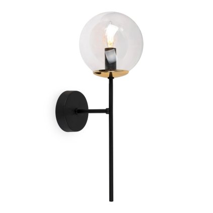 lampa scienna siena czarny plafon w stylu loft zlote akcenty przezroczysty klosz w ksztalcie kuli gwint e14