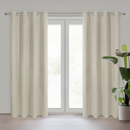 ZATEMŇOVACÍ ZÁVĚS (100%) NA KROUŽCÍCH NITA 140X250 CM BÉŽOVÁ