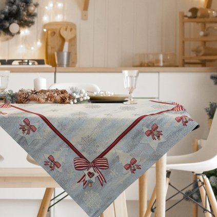 VÁNOČNÍ GOBELÍNOVÝ UBRUS NA STŮL BOW 100X100 CM VZOROVANÝ