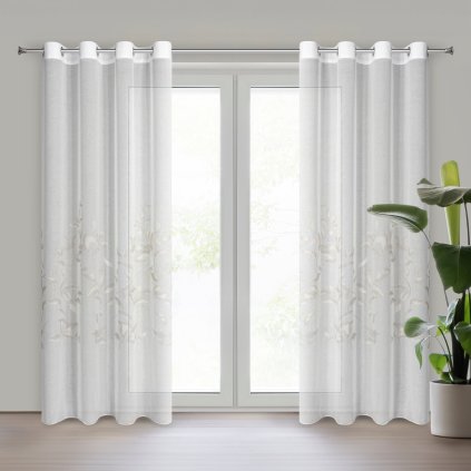 ZÁCLONA NA KROUŽCÍCH ESTELLA 140X250 CM LISTY