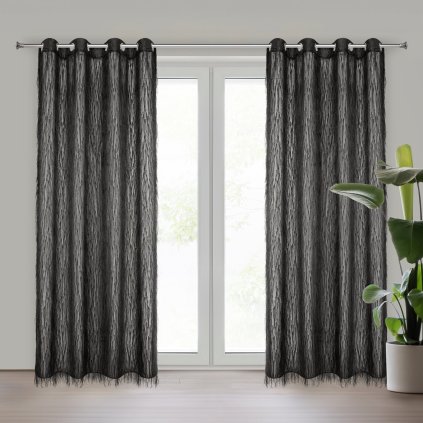 ZÁVĚS NA KROUŽCÍCH AURORA 140X250 CM ČERNÁ