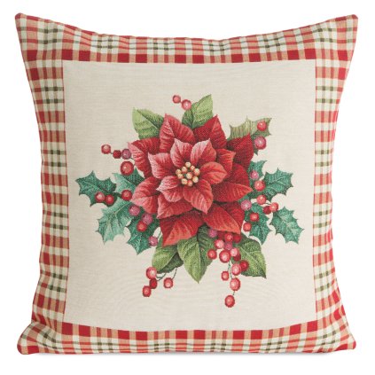 VÁNOČNÍ GOBELÍNOVÁ DEKORAČNÍ POVLAK NA POLŠTÁŘ MERRY 45X45 CM VZOROVANÁ