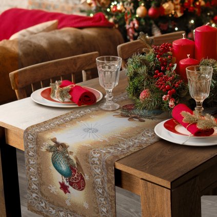 VÁNOČNÍ GOBELÍNOVÝ BĚHOUN NA STŮL MERRY2 40X100 CM VZOROVANÁ