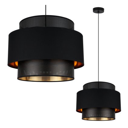 lampa sufitowa wiszaca asti duzy azurowy abazur podwojny czarny ze zlotymi dodatkami 40cm