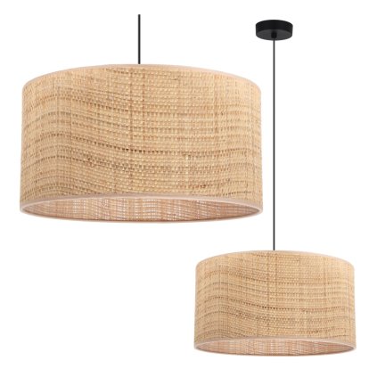 lampa sufitowa wiszaca rattan duzy okragly abazur z rattanu bezowy 40cm nad stol do salonu e27