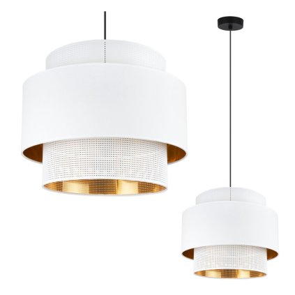 lampa sufitowa wiszaca asti bialy abazur ze zlotym srodkiem podwojny do pokoju jadalni salonu