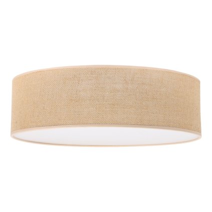 lampa sufitowa typu plafon juta bezowa okragly abazur 50cm boho nowoczesna na trzy zarowki e27