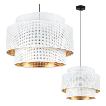 lampa sufitowa wiszaca asti bialo zloty zyrandol w stylu glamour duzy okragly abazur do salonu sypialni