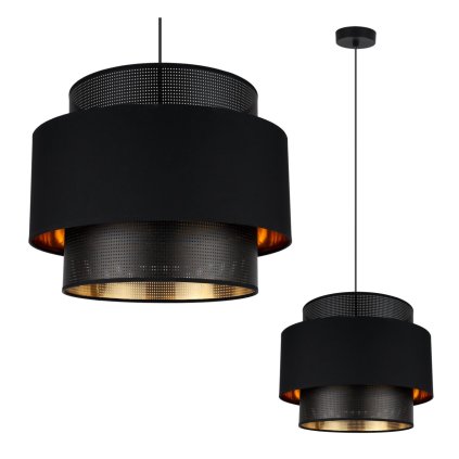 lampa wiszaca sufitowa asti pojedynczy okragly abazur o podwojnej konstrukcji czarno zloty azurowy