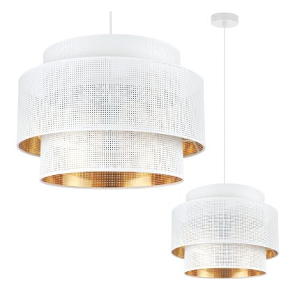 lampa sufitowa wiszaca biala asti zyrandol z podwojnym abazurem glamour zloty srodek azurowy