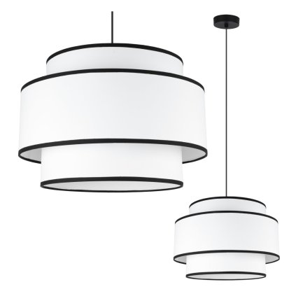 lampa wiszaca sufitowa vienna duzy bialy podwojny abazur z czarnym brzegiem nowoczesny glamour