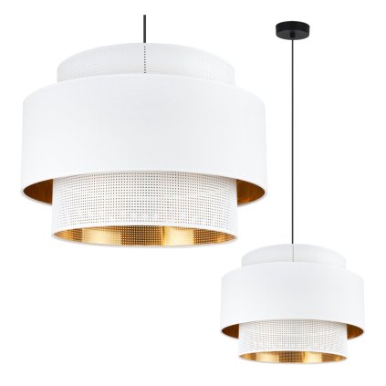 lampa sufitowa wiszaca asti bialy podwojny abazur 45cm azurowy zloty srodek glamour gwint e27