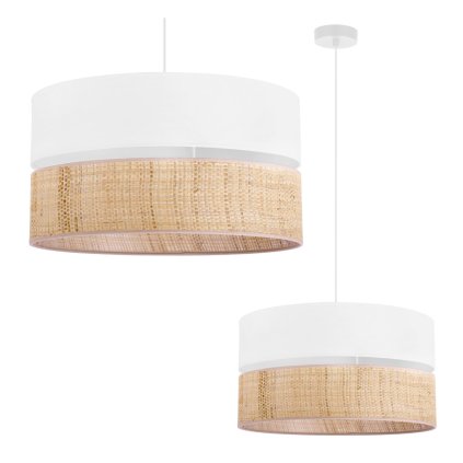 lampa sufitowa wiszaca rattan okragly podwojny abazur rattanowy bialo bezowy do kuchni i salonu