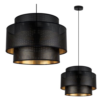 lampa sufitowa wiszaca asti podwojny abazur glamour czarno zloty azurowy do salonu jadalni 40cm