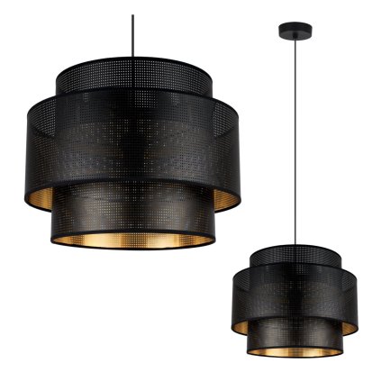 lampa sufitowa wiszaca asti czarno zloty abazur z siateczki styl glamour do sypialni salonu pokoju