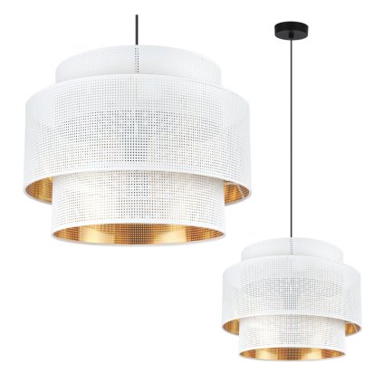 lampa wiszaca sufitowa asti duzy podwojny abazur glamour ze zlotym srodkiem azurowy 40cm