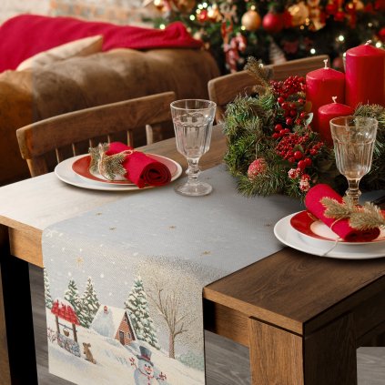 VÁNOČNÍ GOBELÍNOVÝ BĚHOUN NA STŮL VILLAGE1 40X100 CM VZOROVANÁ